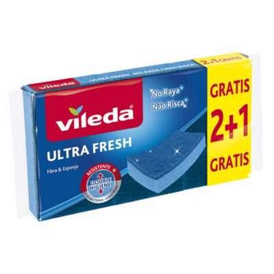 VILEDA ESPONJA ULTRA FRESH FIBRA & ESPONJA AZUL PACK 2+1UNI.