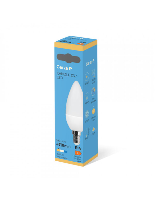 GARZA LED VELA E-14 LUZ QUENTE 4,2W 30K 470 LUMEN