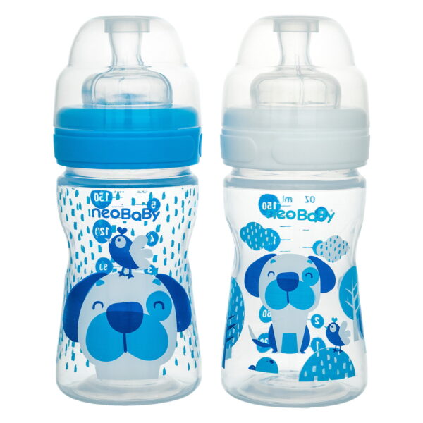 NEOBABY BIBERÃO EM PP SILICONE AZUL 0M+ 150ML