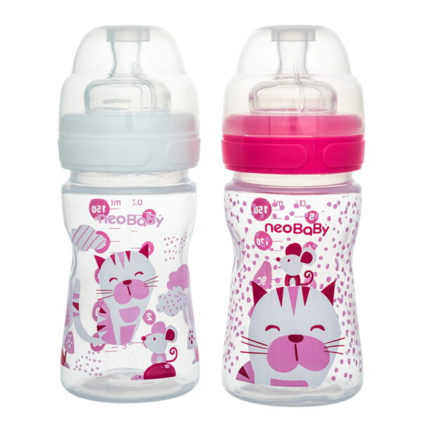 NEOBABY BIBERÃO EM PP SILICONE ROSA 0M+ 150ML