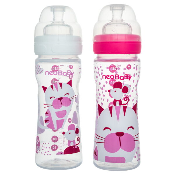 NEOBABY BIBERÃO EM PP SILICONE ROSA 2M+ 250ML