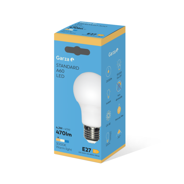 GARZA LED STD LUZ QUENTE 6W E27 470 LUMEN