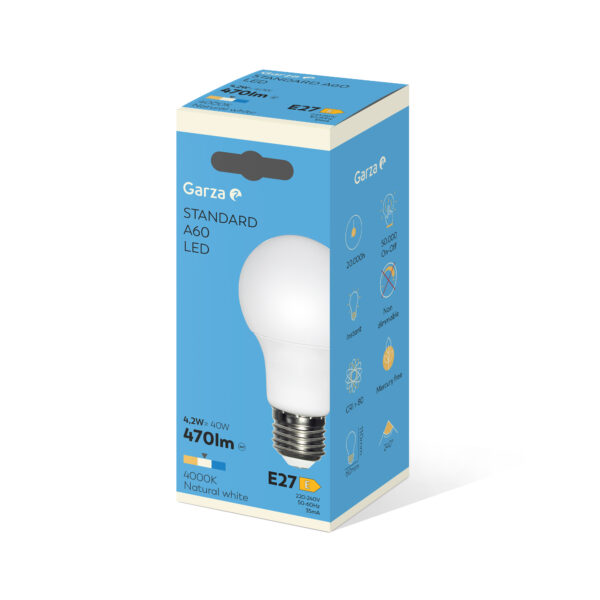GARZA LED STD LUZ NEUTRA 6W E27 470 LUMEN